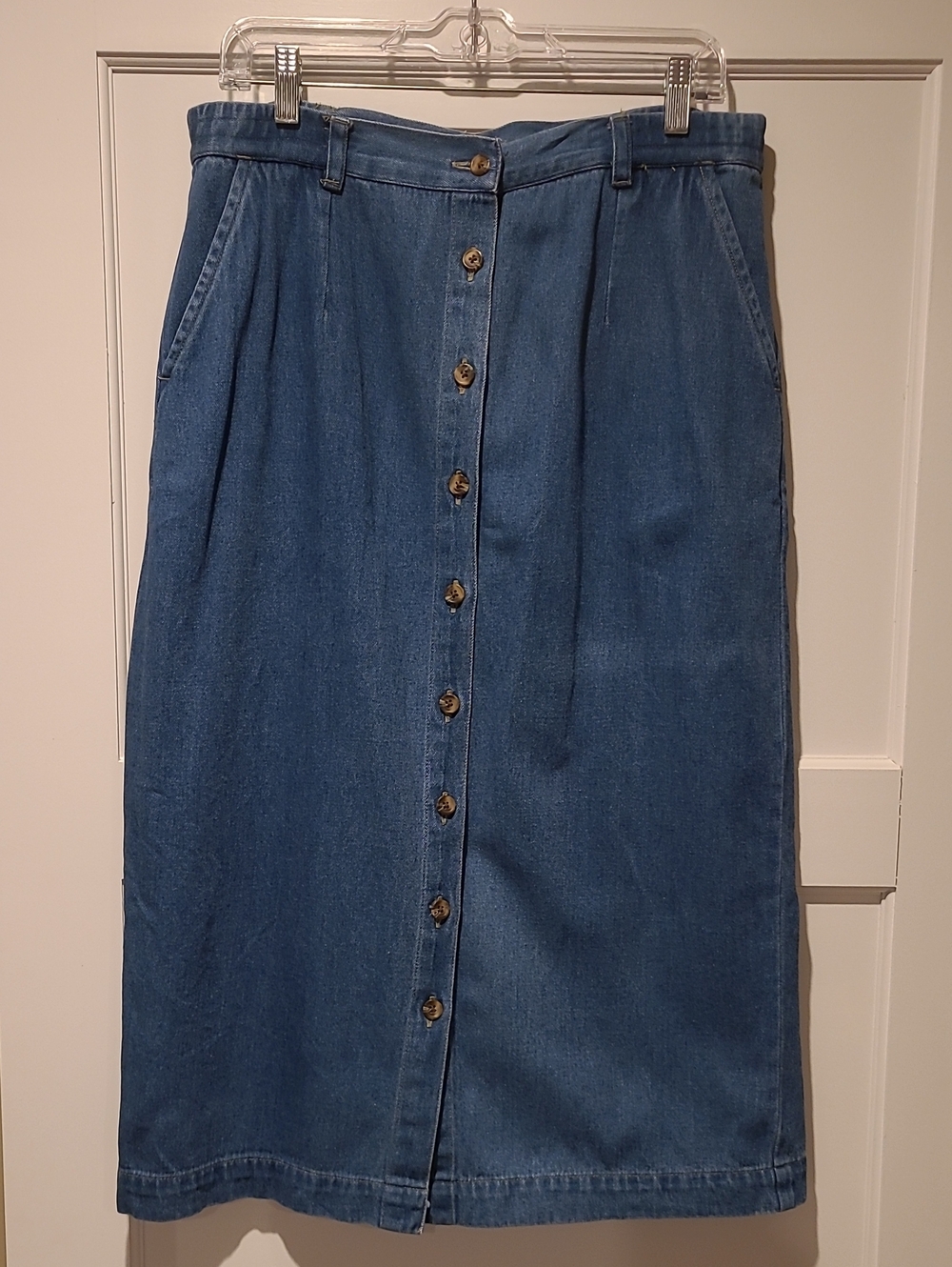 Cabin Creek Blue Button-Front Midi Denim Skirt